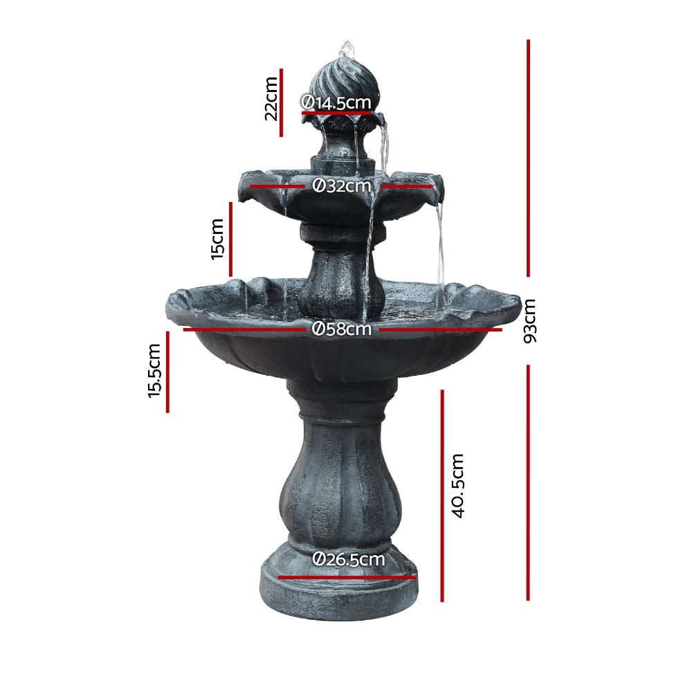 3 Tier Solar Powered Water Fountain - Black - Rivercity House & Home Co. (ABN 18 642 972 209) - Affordable Modern Furniture Australia