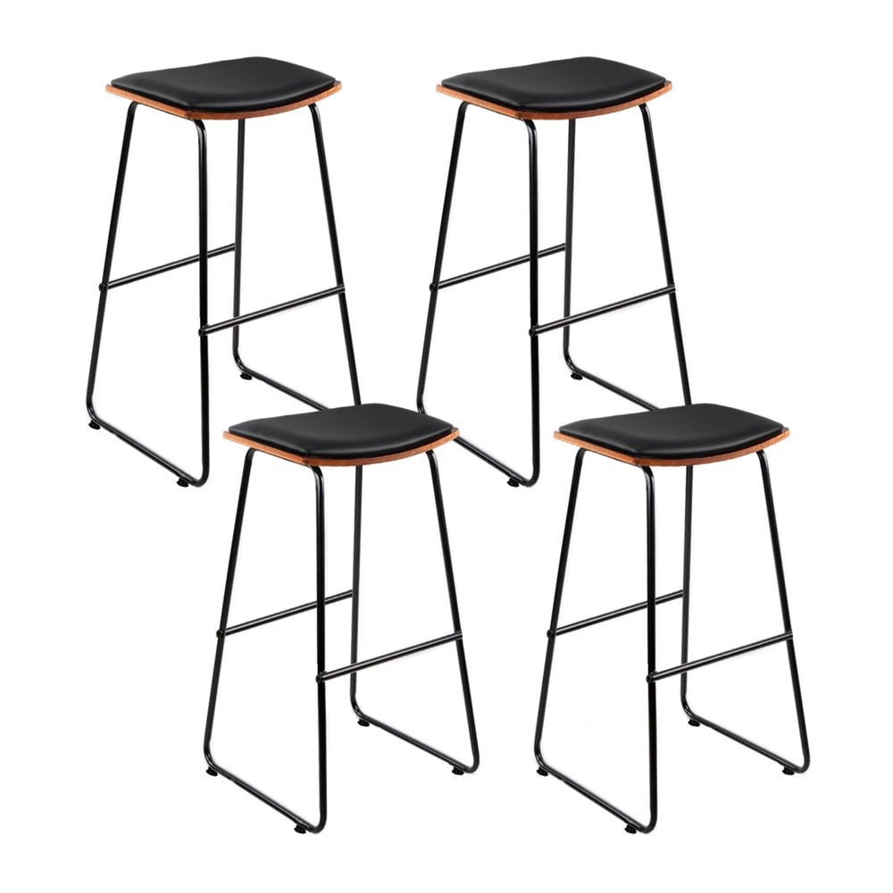 4x Bar Stools Leather Padded Metal - Furniture > Bar Stools & Chairs > Table & Bar Stools - Rivercity House & Home Co. (ABN 18 642 972 209) - Affordable Modern Furniture Australia