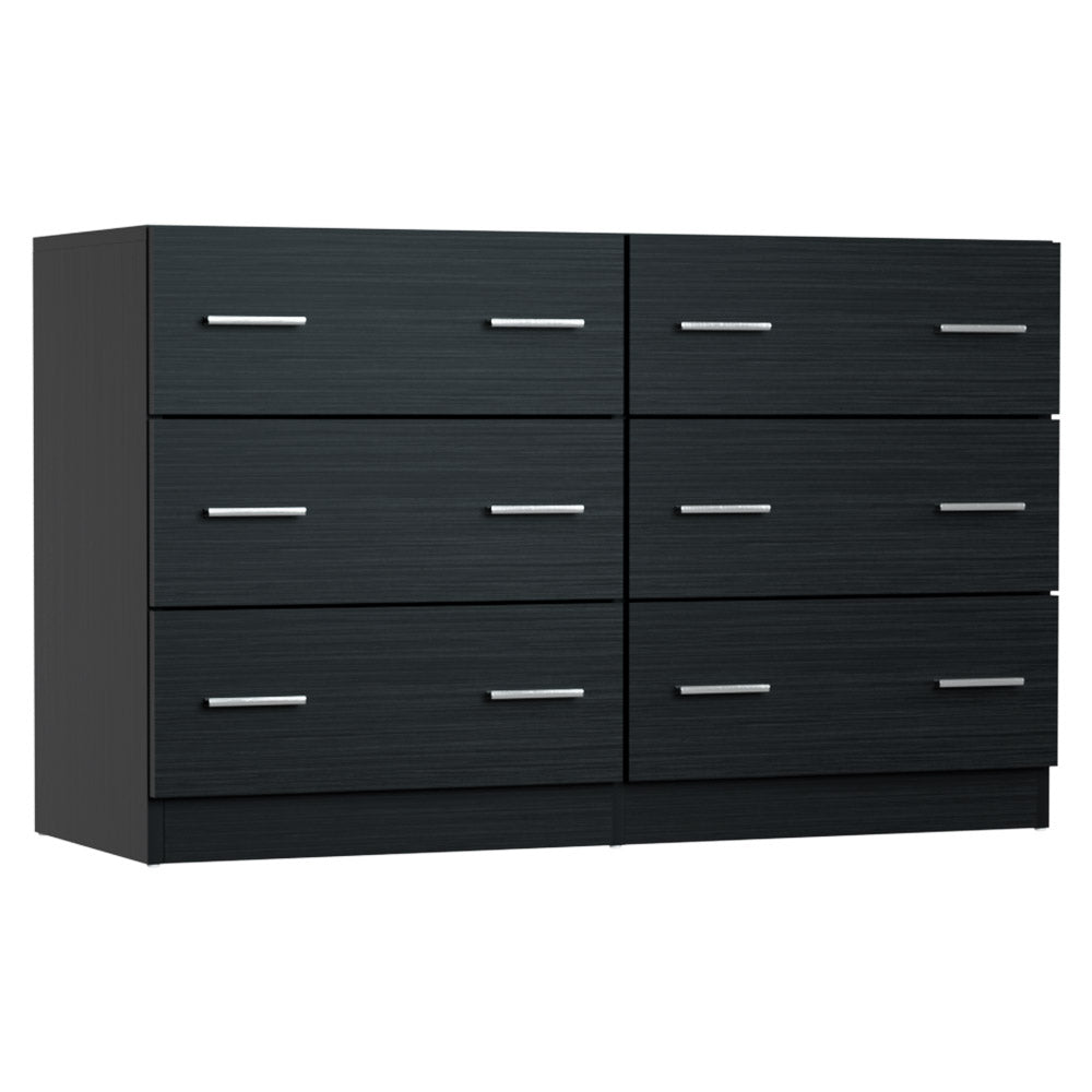 6 Drawer Cabinet Lowboy Dresser (Black) - Furniture > Bedroom - Rivercity House & Home Co. (ABN 18 642 972 209) - Affordable Modern Furniture Australia