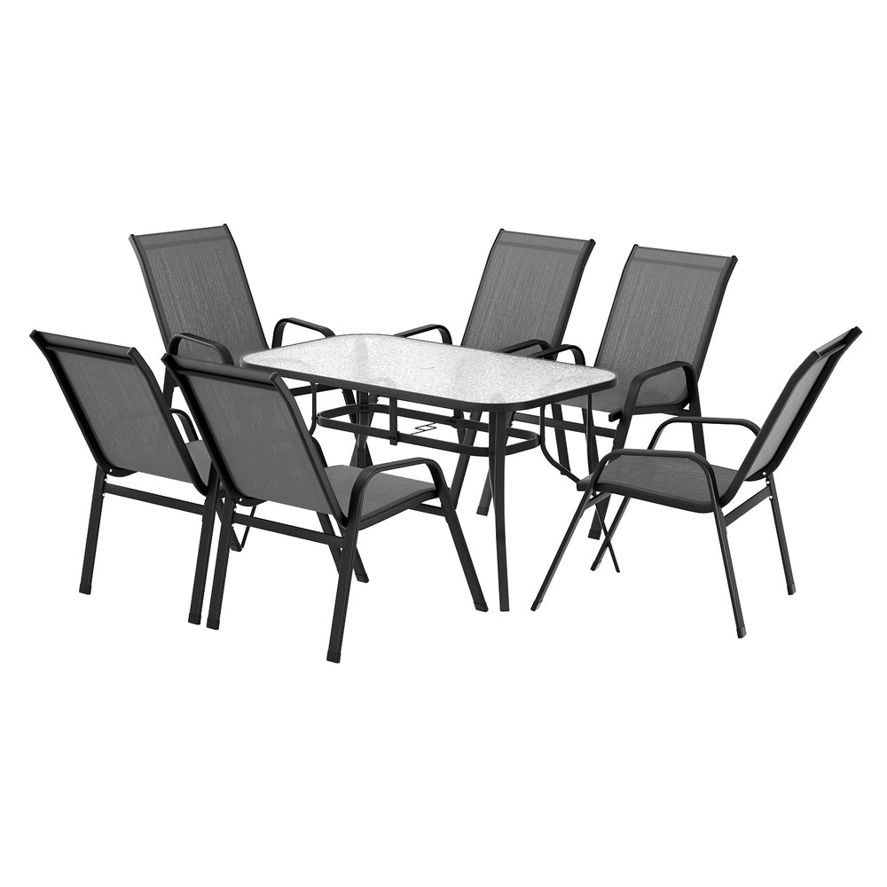 7PC Outdoor Dining Set Table and Chairs Patio Furniture Bistro Set Garden Grey - Furniture > Outdoor > Outdoor Dining Sets - Rivercity House & Home Co. (ABN 18 642 972 209) - Affordable Modern Furniture Australia