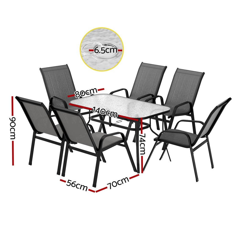 7PC Outdoor Dining Set Table and Chairs Patio Furniture Bistro Set Garden Grey - Furniture > Outdoor > Outdoor Dining Sets - Rivercity House & Home Co. (ABN 18 642 972 209) - Affordable Modern Furniture Australia