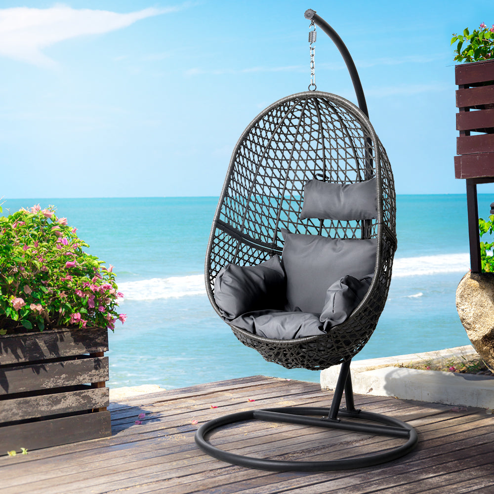 Outdoor Hanging Swing Chair with Stand - Black