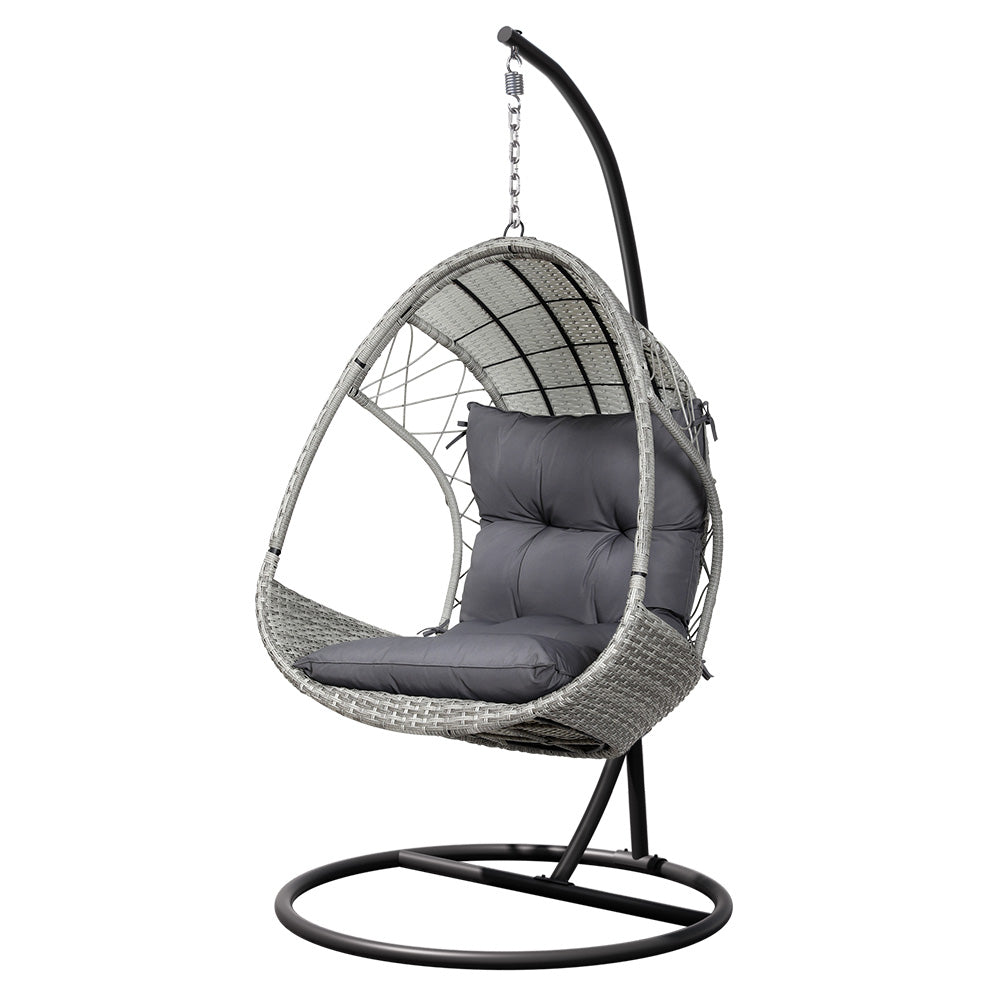 Hanging Wicker Pod Chair With Stand Light Grey