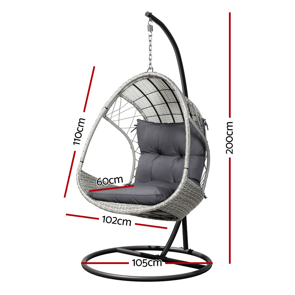 Hanging Wicker Pod Chair With Stand Light Grey