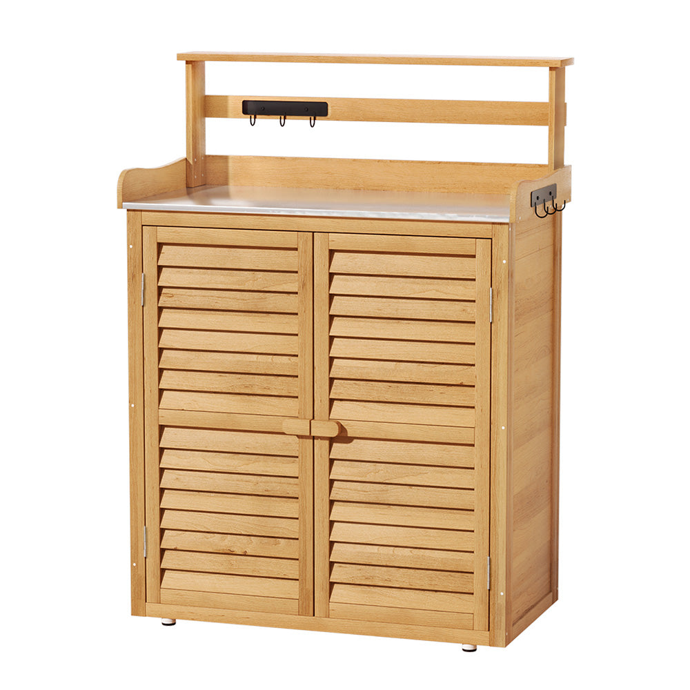 Wooden Outdoor Storage Cabinet Box With Steel Table Top