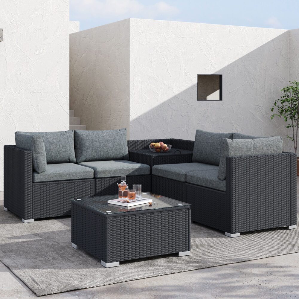 6 Piece Outdoor Modular Lounge Sofa - Black
