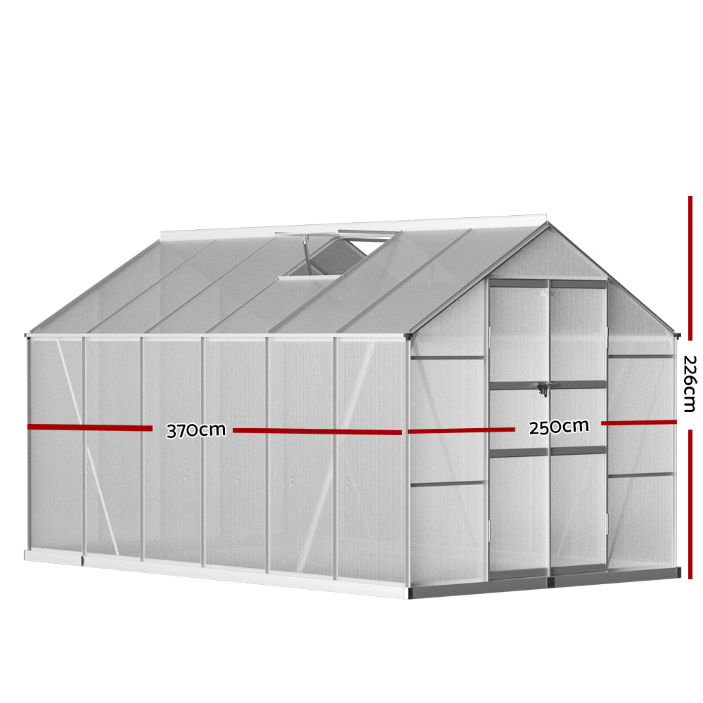 Aluminium Greenhouse Green House Garden Shed Polycarbonate 3.7x2.5M - Home & Garden > Green Houses - Rivercity House & Home Co. (ABN 18 642 972 209) - Affordable Modern Furniture Australia
