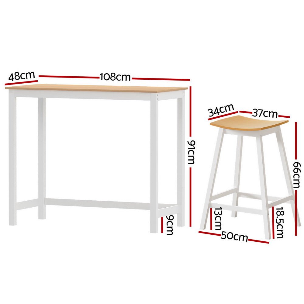 Bar Table and Stools Set Dining Desk Solid Wood Kitchen Chairs Cafe Pub - Furniture > Bar Stools & Chairs > Table & Bar Stools - Rivercity House & Home Co. (ABN 18 642 972 209) - Affordable Modern Furniture Australia