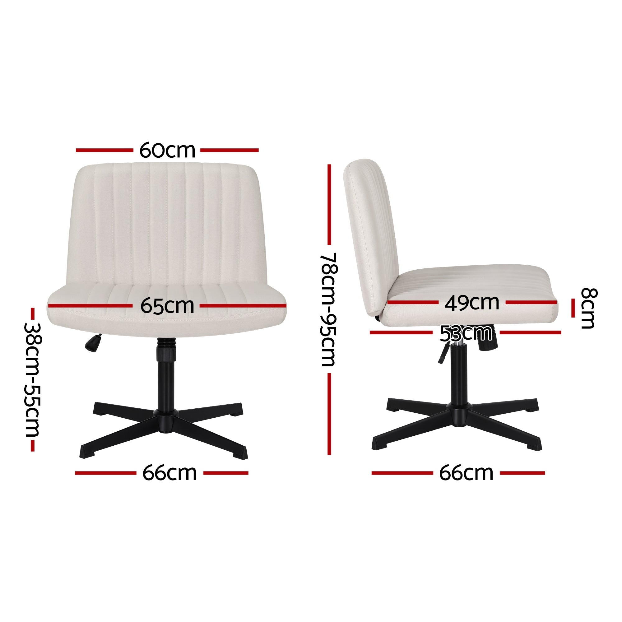 Criss Cross Chair No Wheels Fabric Wide Cross Legged Office Desk Vanity Chair Armless, Height Adjustable, Swivel Home Office Chair for Home Computer Task, Beige - Furniture > Office > Office & Desk Chairs - Rivercity House & Home Co. (ABN 18 642 972 209) - Affordable Modern Furniture Australia