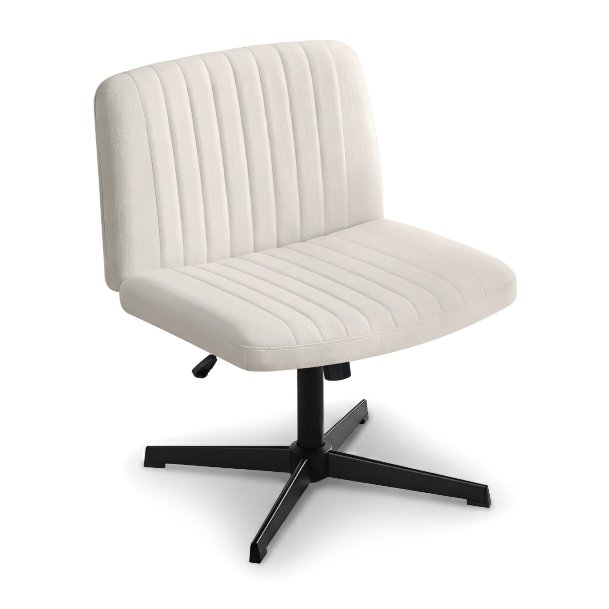 Criss Cross Chair No Wheels Fabric Wide Cross Legged Office Desk Vanity Chair Armless, Height Adjustable, Swivel Home Office Chair for Home Computer Task, Beige - Furniture > Office > Office & Desk Chairs - Rivercity House & Home Co. (ABN 18 642 972 209) - Affordable Modern Furniture Australia