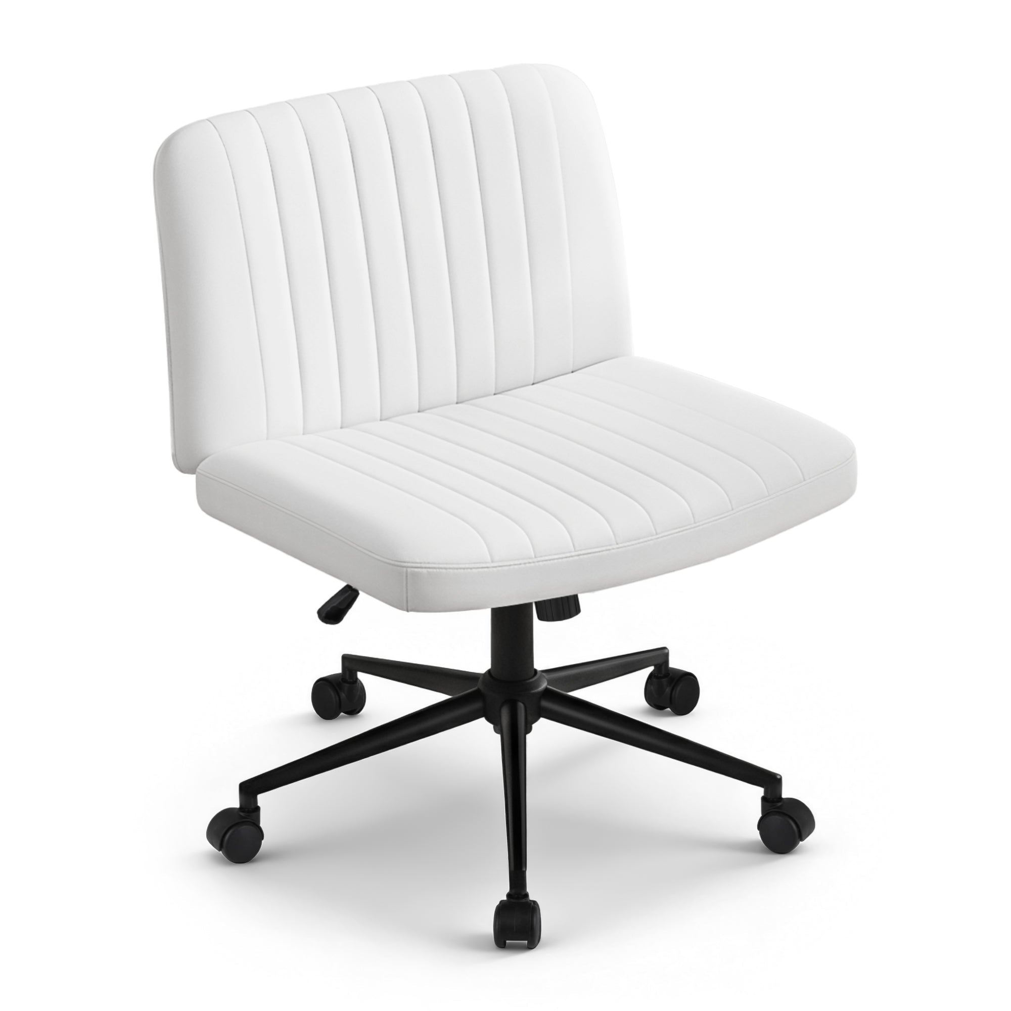 Criss Cross Chair with Wheels Wide Cross Legged Office Desk Vanity Chair PU Leather, Armless Height Adjustable Swivel Home Office Chair for Home Computer Task, White - Furniture > Office > Office & Desk Chairs - Rivercity House & Home Co. (ABN 18 642 972 209) - Affordable Modern Furniture Australia
