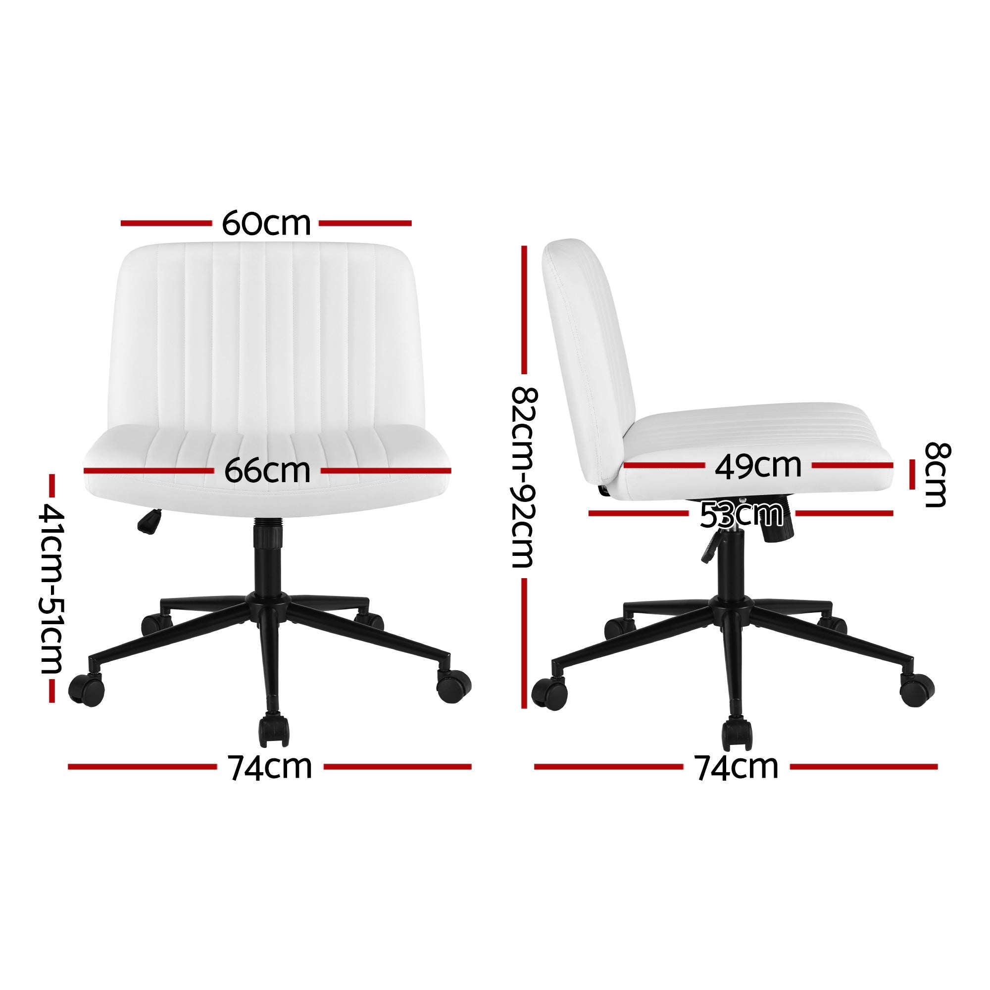 Criss Cross Chair with Wheels Wide Cross Legged Office Desk Vanity Chair PU Leather, Armless Height Adjustable Swivel Home Office Chair for Home Computer Task, White - Furniture > Office > Office & Desk Chairs - Rivercity House & Home Co. (ABN 18 642 972 209) - Affordable Modern Furniture Australia