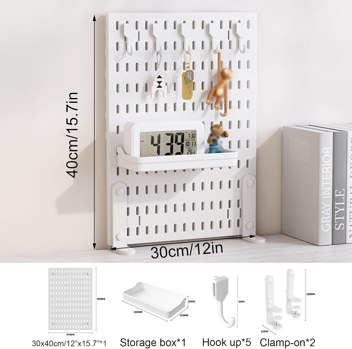 Desk Pegboard Organiser Kit with Hooks, Tray & Clamp Mount for Office, Gaming & Home Workspace - White - Home & Garden > Home Office Accessories > Desk Accessories - Rivercity House & Home Co. (ABN 18 642 972 209) - Affordable Modern Furniture Australia