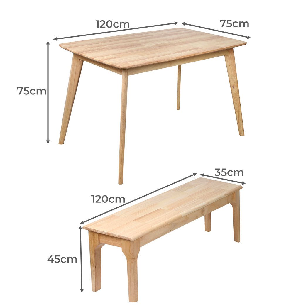 Dining Set with 1 Table and 1 Bench - Natural Wood - Rivercity House & Home Co. (ABN 18 642 972 209) - Affordable Modern Furniture Australia