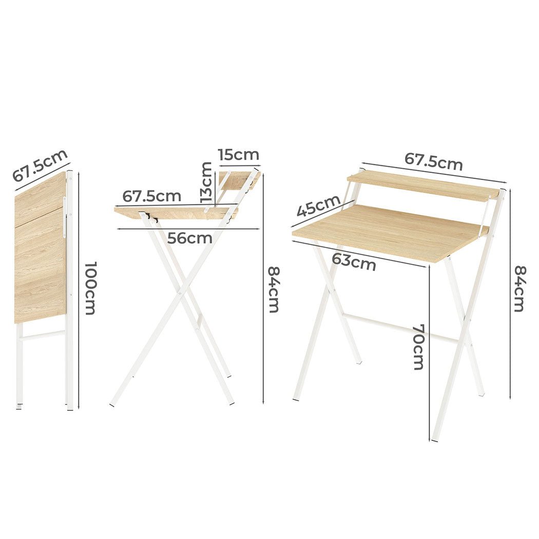 Foldable Computer Desk with Monitor Shelf Office Study Table - Oak and White - Rivercity House & Home Co. (ABN 18 642 972 209) - Affordable Modern Furniture Australia