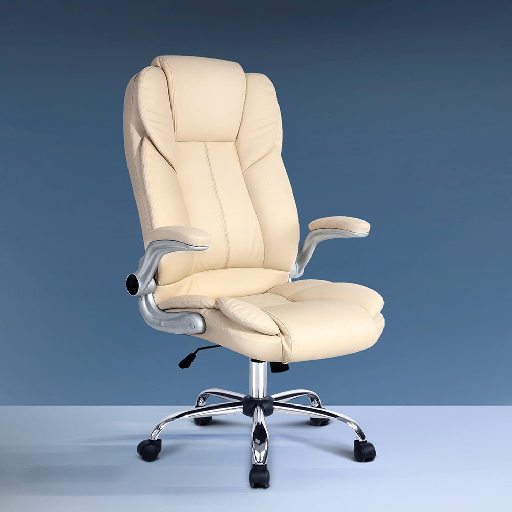 Kea Executive Office Chair Leather Beige - Rivercity House & Home Co. (ABN 18 642 972 209) - Affordable Modern Furniture Australia