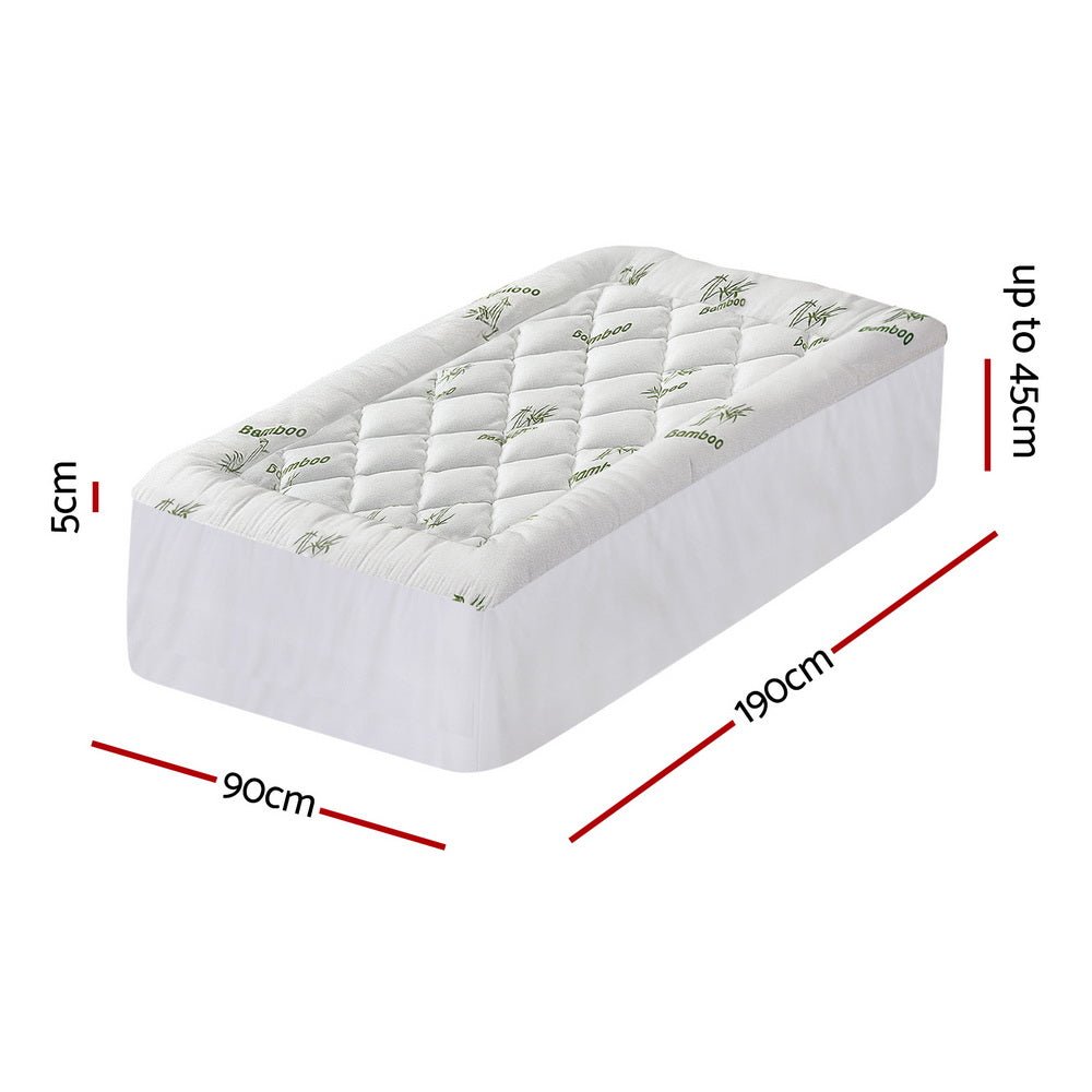 Mattress Topper 5cm Pillowtop toppers Bamboo Single - Furniture > Mattresses > Mattress Toppers - Rivercity House & Home Co. (ABN 18 642 972 209) - Affordable Modern Furniture Australia