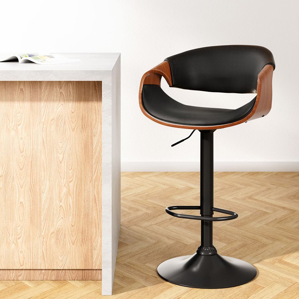 Maxwell Swivel Bar Stool Wooden with Black Leather - Rivercity House & Home Co. (ABN 18 642 972 209) - Affordable Modern Furniture Australia