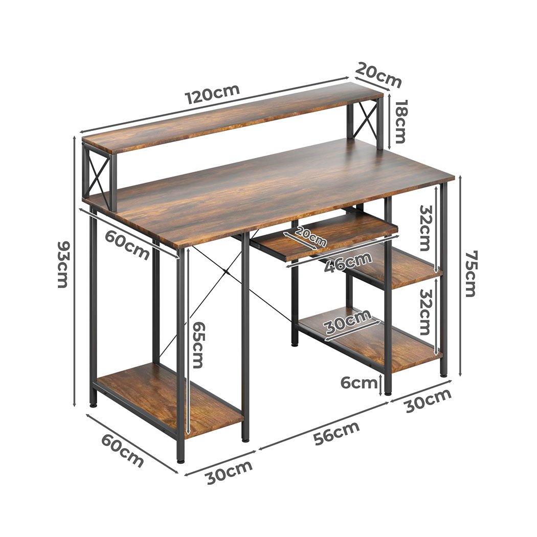 Office Gaming Computer Desk with Monitor Stand and Storage - Brown - Rivercity House & Home Co. (ABN 18 642 972 209) - Affordable Modern Furniture Australia
