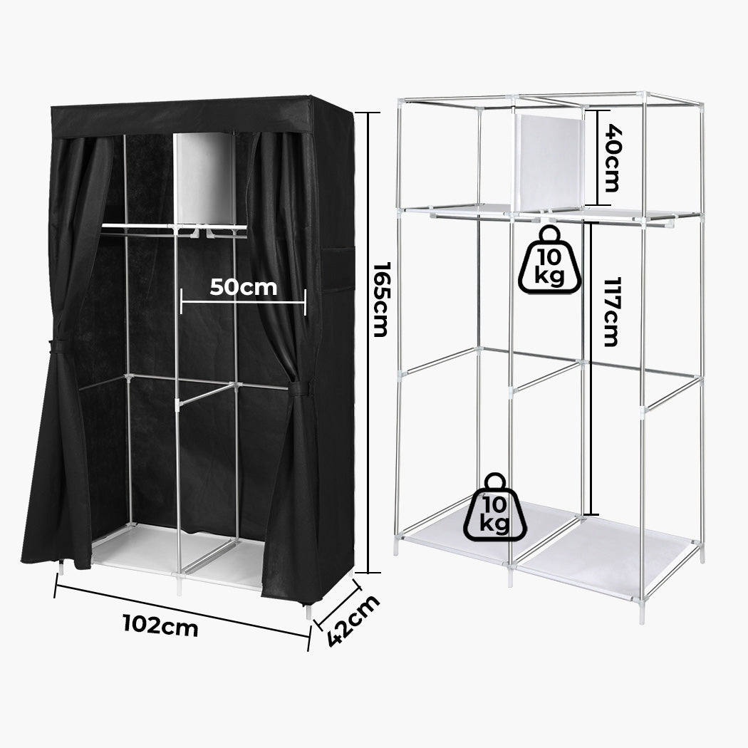 Portable 102cm Fabric Wardrobe Organizer with Pockets and Anti - Tip - Black and Silver - Rivercity House & Home Co. (ABN 18 642 972 209) - Affordable Modern Furniture Australia