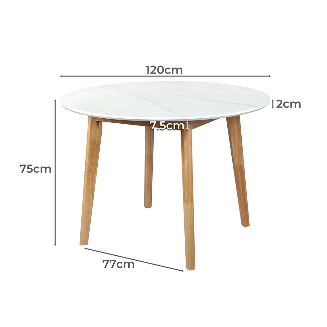 Round 120cm Dining Table with Rubberwood Base - White - Rivercity House & Home Co. (ABN 18 642 972 209) - Affordable Modern Furniture Australia