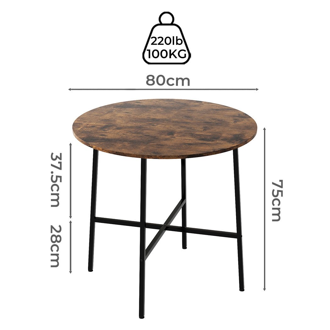 Round 80cm Dining Table for 4 with Coffee Table Use - Rustic Brown - Rivercity House & Home Co. (ABN 18 642 972 209) - Affordable Modern Furniture Australia