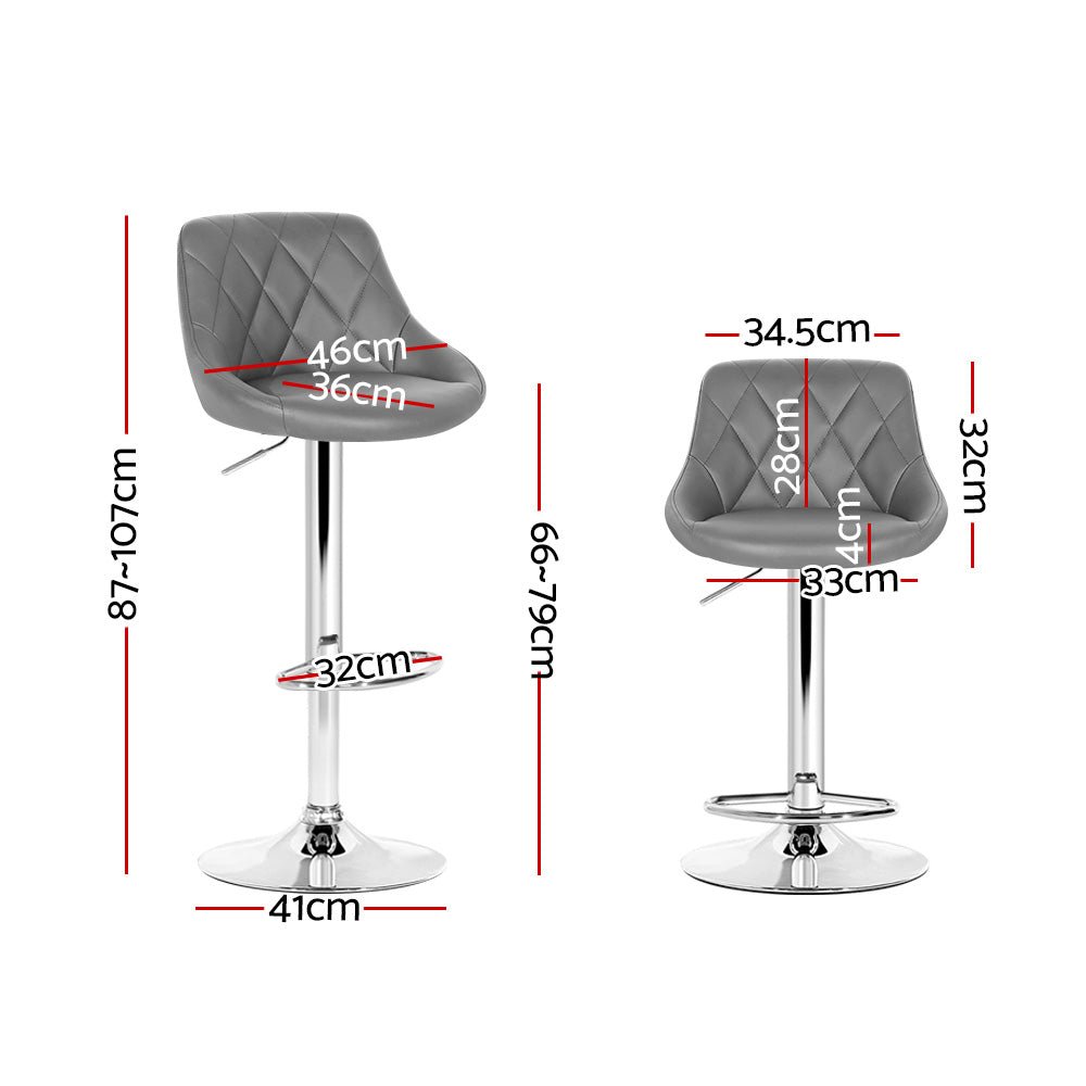Set of 2 Bar Stools PU Leather Diamond Style - Grey - Rivercity House & Home Co. (ABN 18 642 972 209) - Affordable Modern Furniture Australia