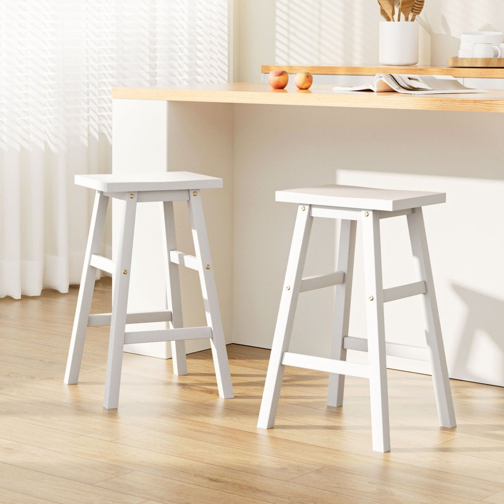 Set of 2 Beech Wood Bar Stools - White - Rivercity House & Home Co. (ABN 18 642 972 209) - Affordable Modern Furniture Australia