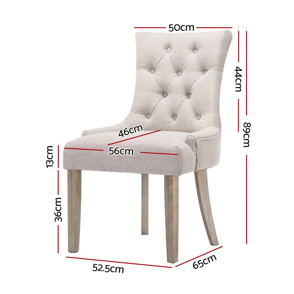 Set of 2 Dining Chair Beige CAYES French Provincial Chairs Wooden Fabric Retro Cafe - Rivercity House & Home Co. (ABN 18 642 972 209) - Affordable Modern Furniture Australia