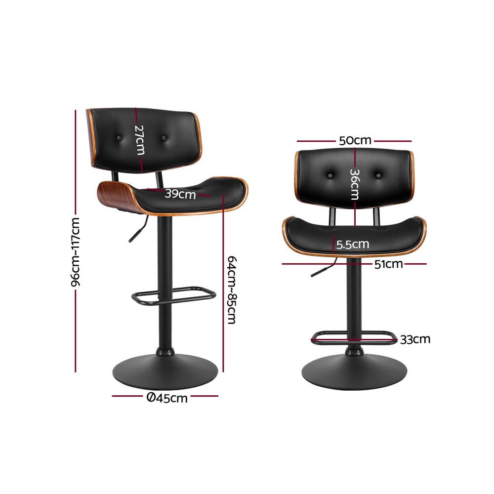 Set of 2 Elijah Kitchen Bar Stools with Gas Lift Wood & Black Leather - Furniture > Bar Stools & Chairs - Rivercity House & Home Co. (ABN 18 642 972 209) - Affordable Modern Furniture Australia