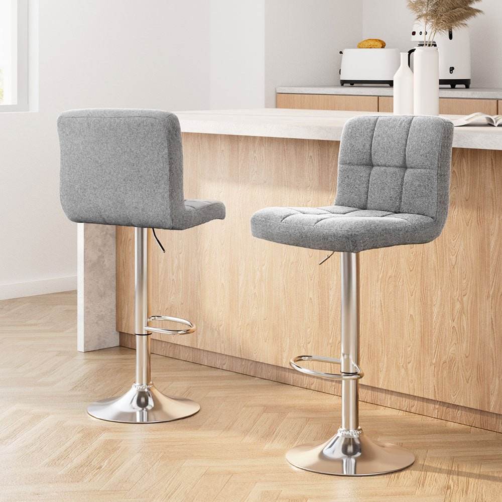 Set of 2 Noel Fabric Swivel Bar Stools - Grey - Rivercity House & Home Co. (ABN 18 642 972 209) - Affordable Modern Furniture Australia
