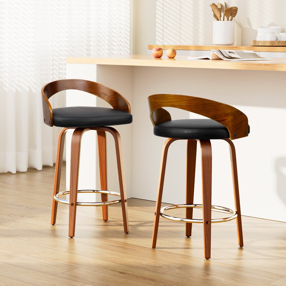 Set of 2 Premium Wooden Bar Stools Walnut Wood & Black - Rivercity House & Home Co. (ABN 18 642 972 209) - Affordable Modern Furniture Australia