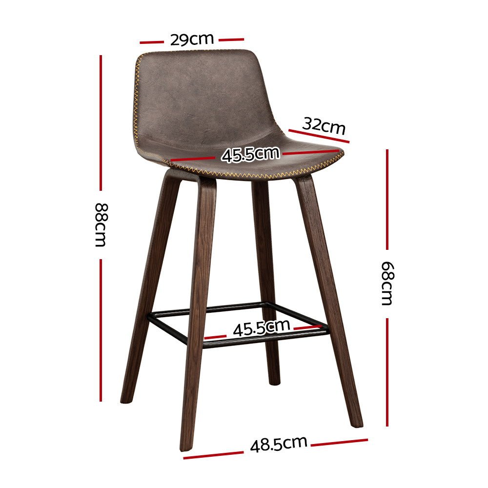 Set of 2 PU Leather Bar Stools Square Footrest - Wood and Brown - Rivercity House & Home Co. (ABN 18 642 972 209) - Affordable Modern Furniture Australia