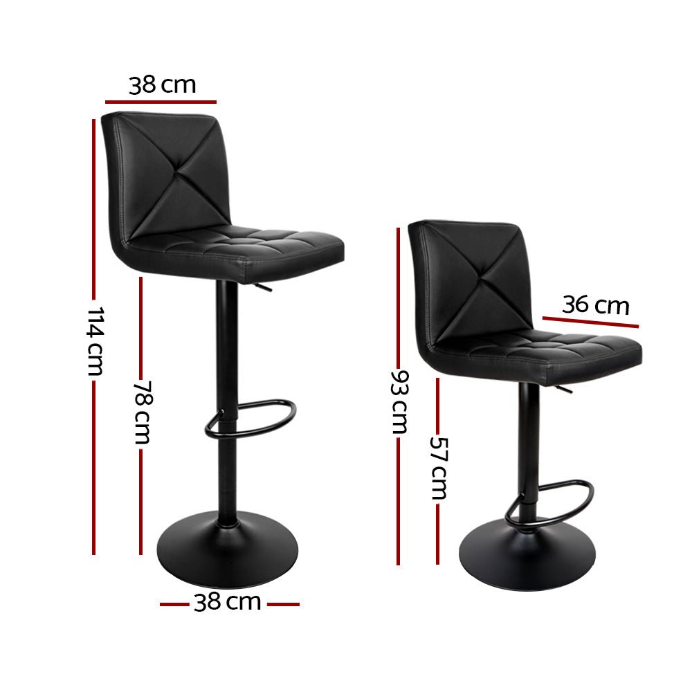 Set of 2 PU Leather Gas Lift Bar Stools - Black - Rivercity House & Home Co. (ABN 18 642 972 209) - Affordable Modern Furniture Australia