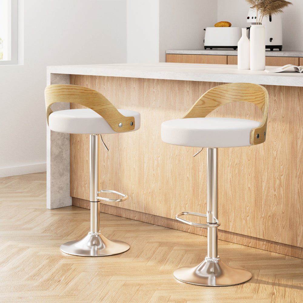 Set of 2 Publia Bar Stools - White & Oak - Furniture > Bar Stools & Chairs - Rivercity House & Home Co. (ABN 18 642 972 209) - Affordable Modern Furniture Australia