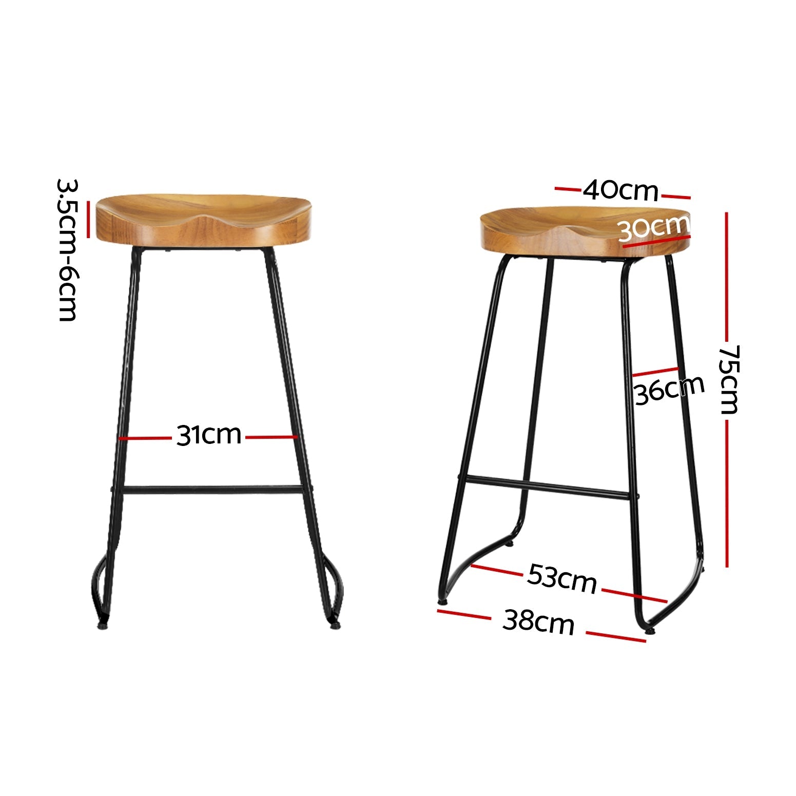 Set of 4 Elm Wood Bar Stools 75cm - Black and Light Natural - Rivercity House & Home Co. (ABN 18 642 972 209) - Affordable Modern Furniture Australia