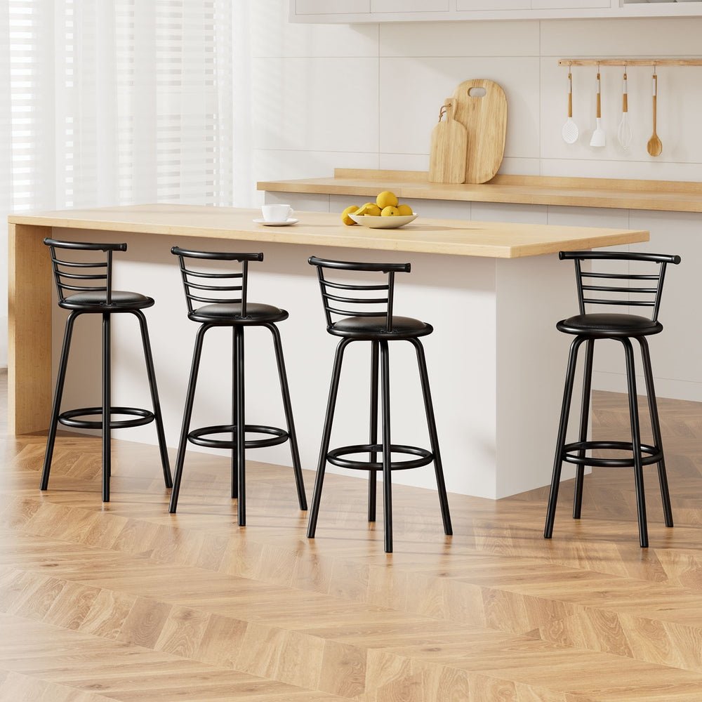 Set of 4 PU Leather Bar Stools - Black and Steel - Rivercity House & Home Co. (ABN 18 642 972 209) - Affordable Modern Furniture Australia