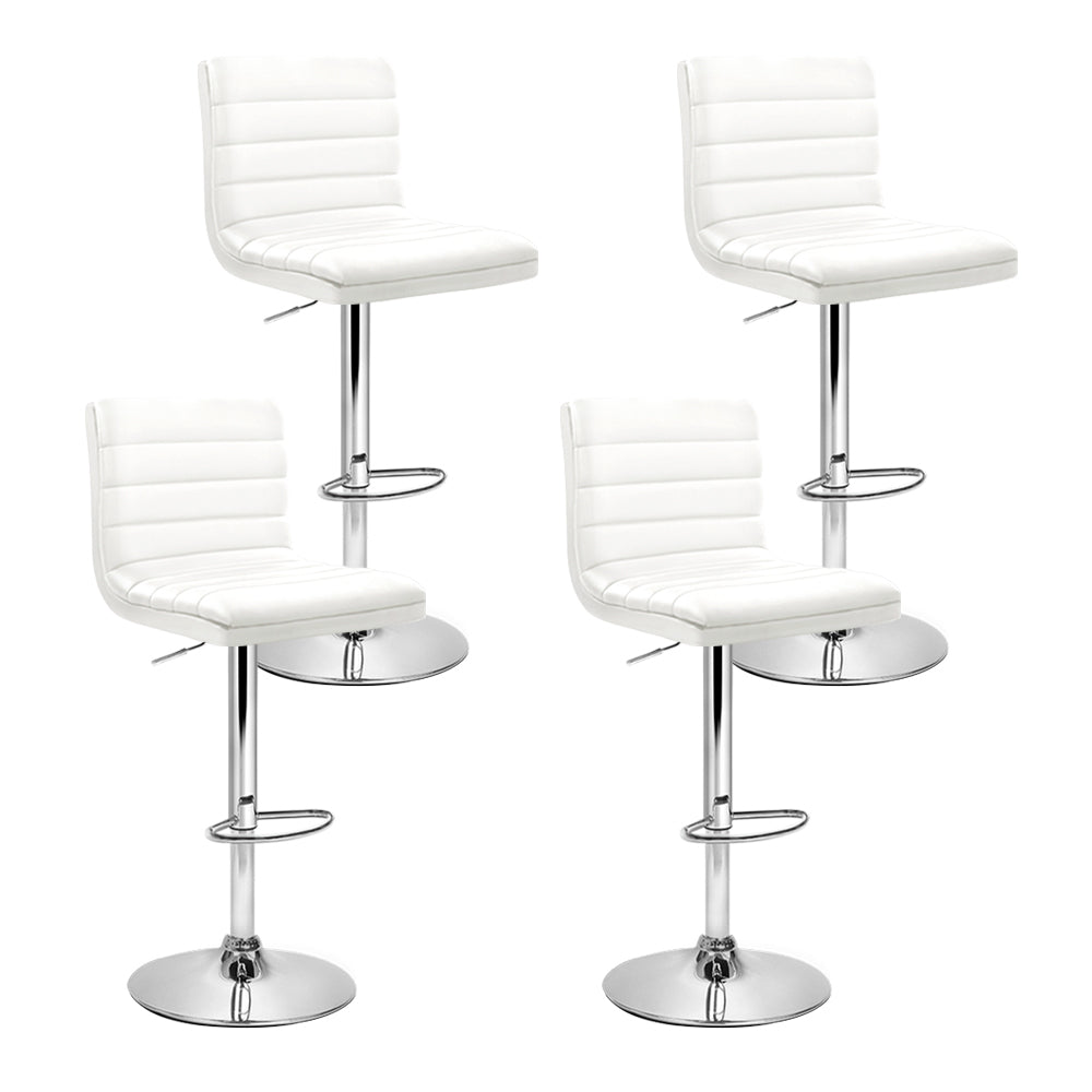 Set of 4 PU Leather Lined Pattern Bar Stools - White and Chrome - Rivercity House & Home Co. (ABN 18 642 972 209) - Affordable Modern Furniture Australia