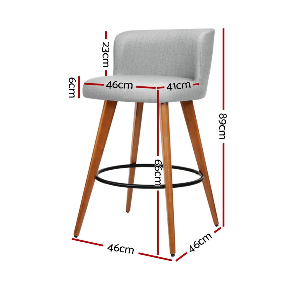 Set of 4 Wooden Fabric Bar Stools Circular Footrest - Light Grey - Rivercity House & Home Co. (ABN 18 642 972 209) - Affordable Modern Furniture Australia