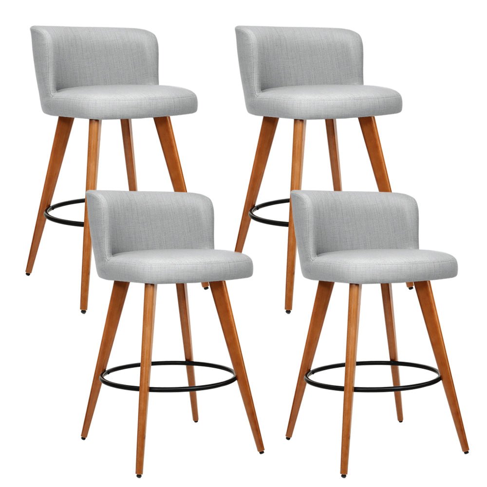 Set of 4 Wooden Fabric Bar Stools Circular Footrest - Light Grey - Rivercity House & Home Co. (ABN 18 642 972 209) - Affordable Modern Furniture Australia