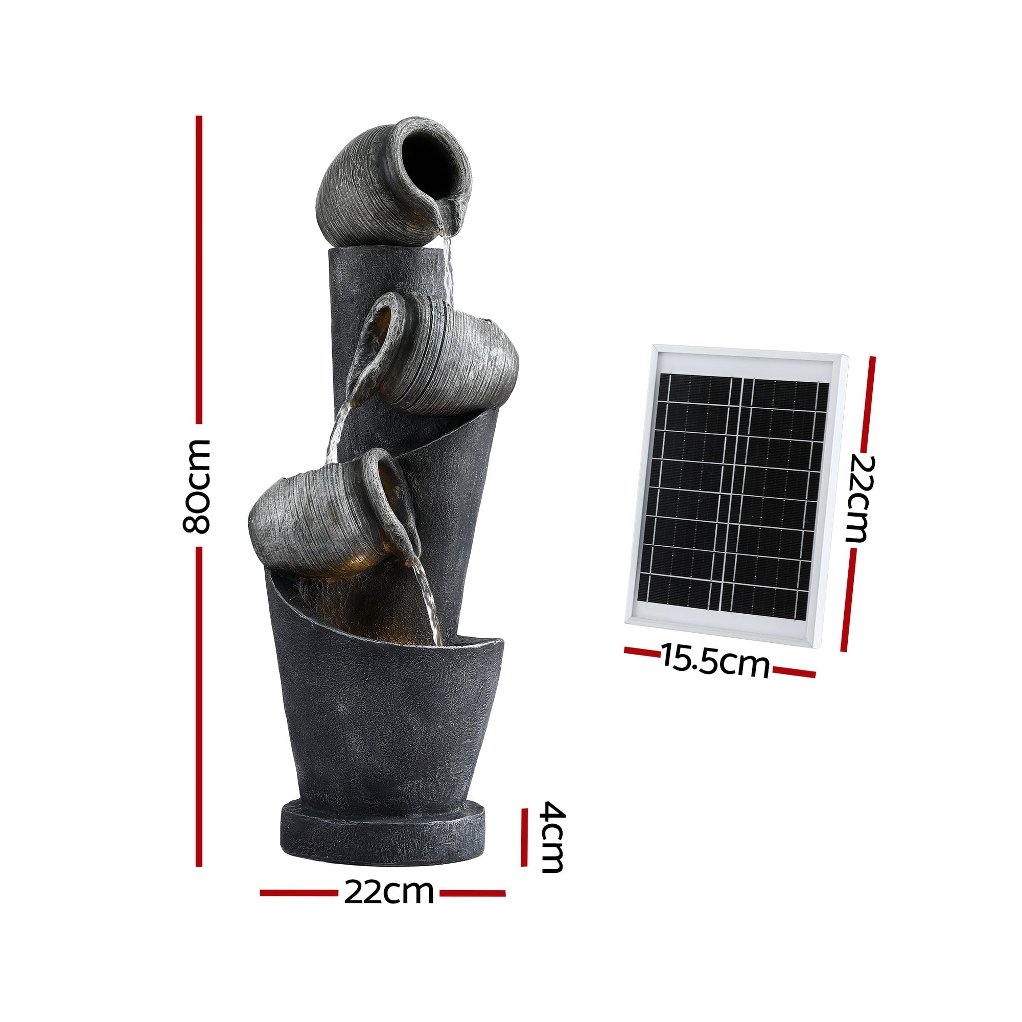Solar Fountain Water Feature Cascading Fountain 3 - Tier Pot LED Lights 80CM Grey - Home & Garden > Fountains > Fountains & Ponds - Rivercity House & Home Co. (ABN 18 642 972 209) - Affordable Modern Furniture Australia