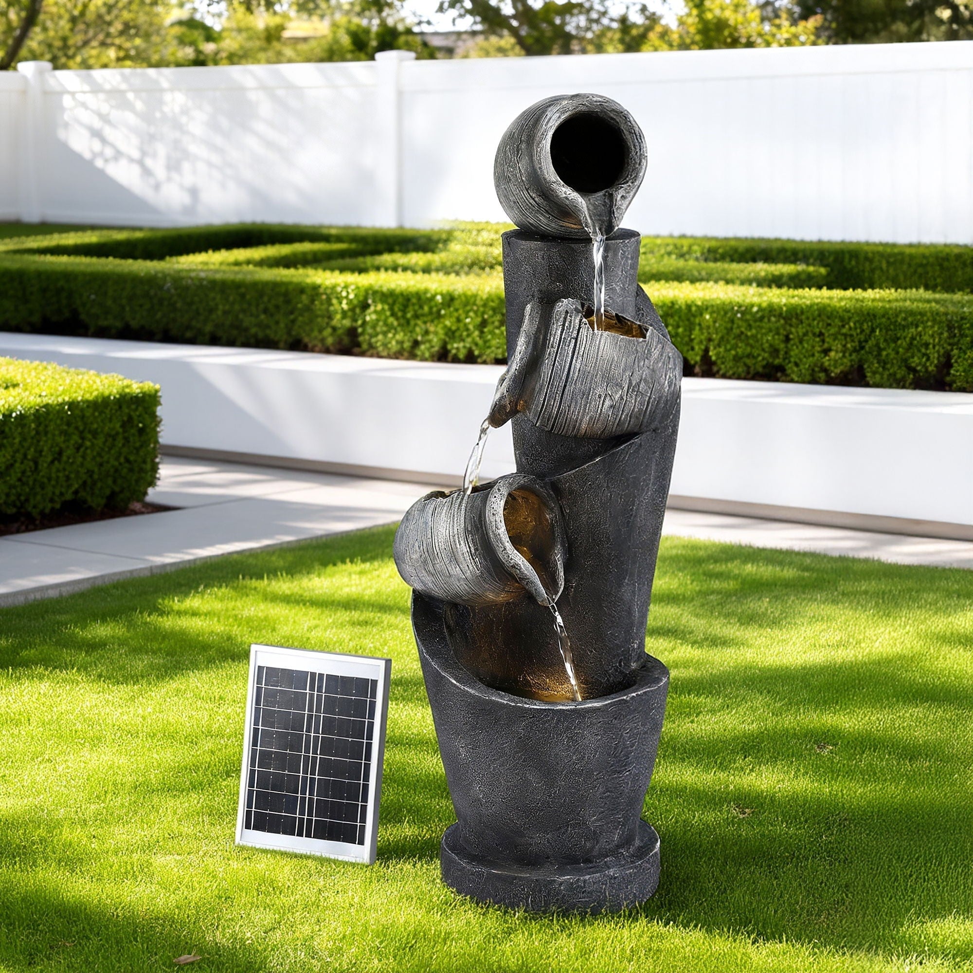 Solar Fountain Water Feature Cascading Fountain 3 - Tier Pot LED Lights 80CM Grey - Home & Garden > Fountains > Fountains & Ponds - Rivercity House & Home Co. (ABN 18 642 972 209) - Affordable Modern Furniture Australia