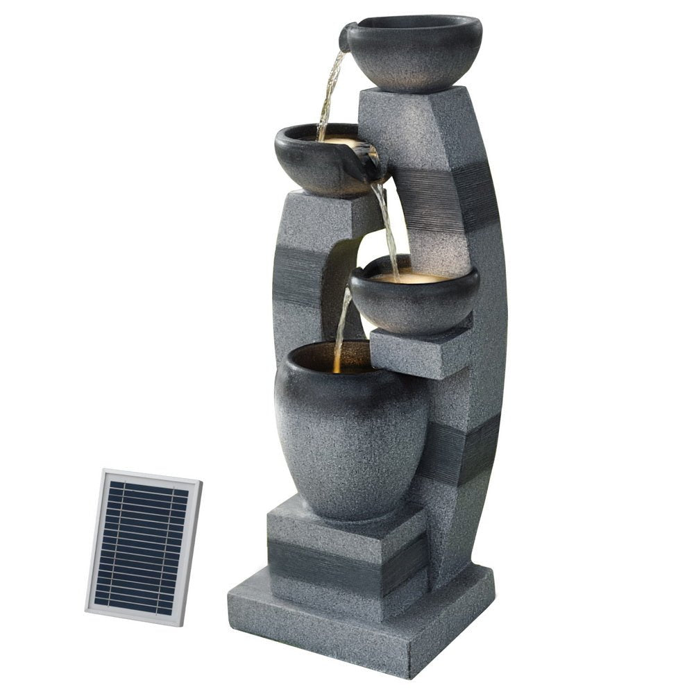 Solar Fountain Water Feature Outdoor Fountain Indoor 3 - Tier Bowl Cascading Grey - Home & Garden > Fountains > Fountain & Ponds Accessories - Rivercity House & Home Co. (ABN 18 642 972 209) - Affordable Modern Furniture Australia