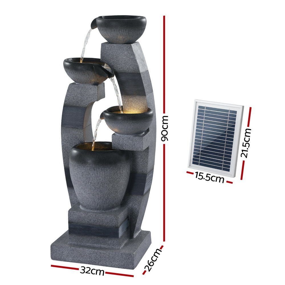 Solar Fountain Water Feature Outdoor Fountain Indoor 3 - Tier Bowl Cascading Grey - Home & Garden > Fountains > Fountain & Ponds Accessories - Rivercity House & Home Co. (ABN 18 642 972 209) - Affordable Modern Furniture Australia