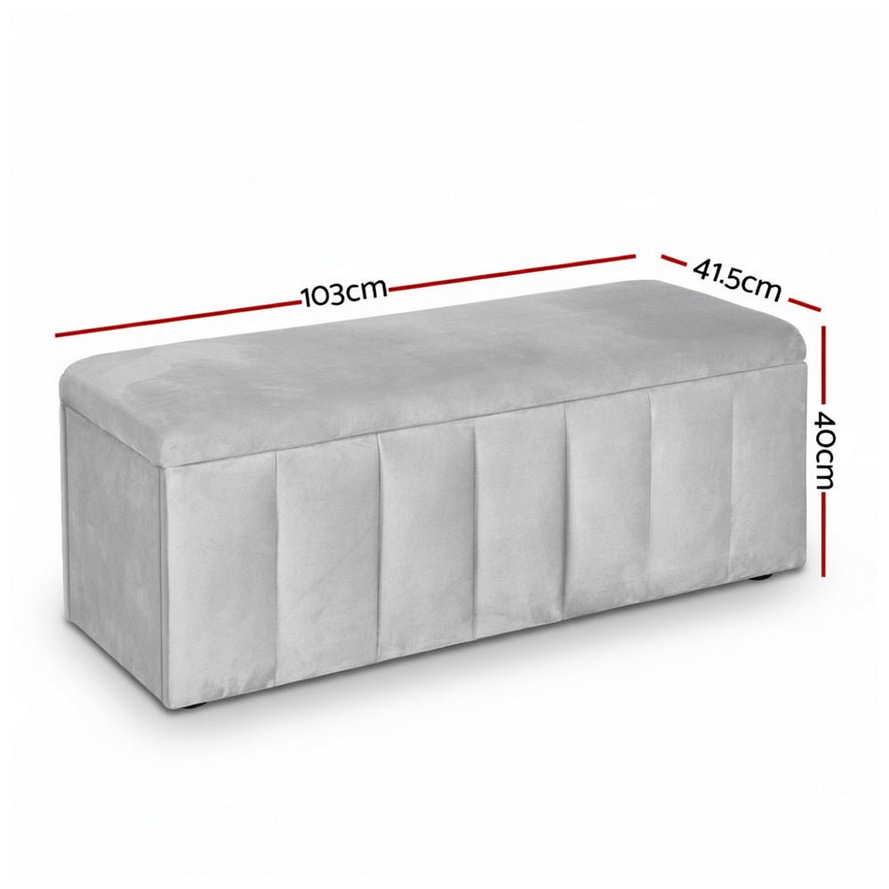 Storage Ottoman Blanket Box Velvet Grey 103cm - Furniture > Living Room > Ottomans & Footstools - Rivercity House & Home Co. (ABN 18 642 972 209) - Affordable Modern Furniture Australia