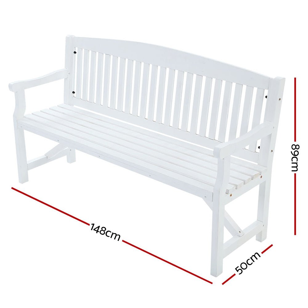White Wooden Garden Bench 3 Seater - Rivercity House & Home Co. (ABN 18 642 972 209) - Affordable Modern Furniture Australia