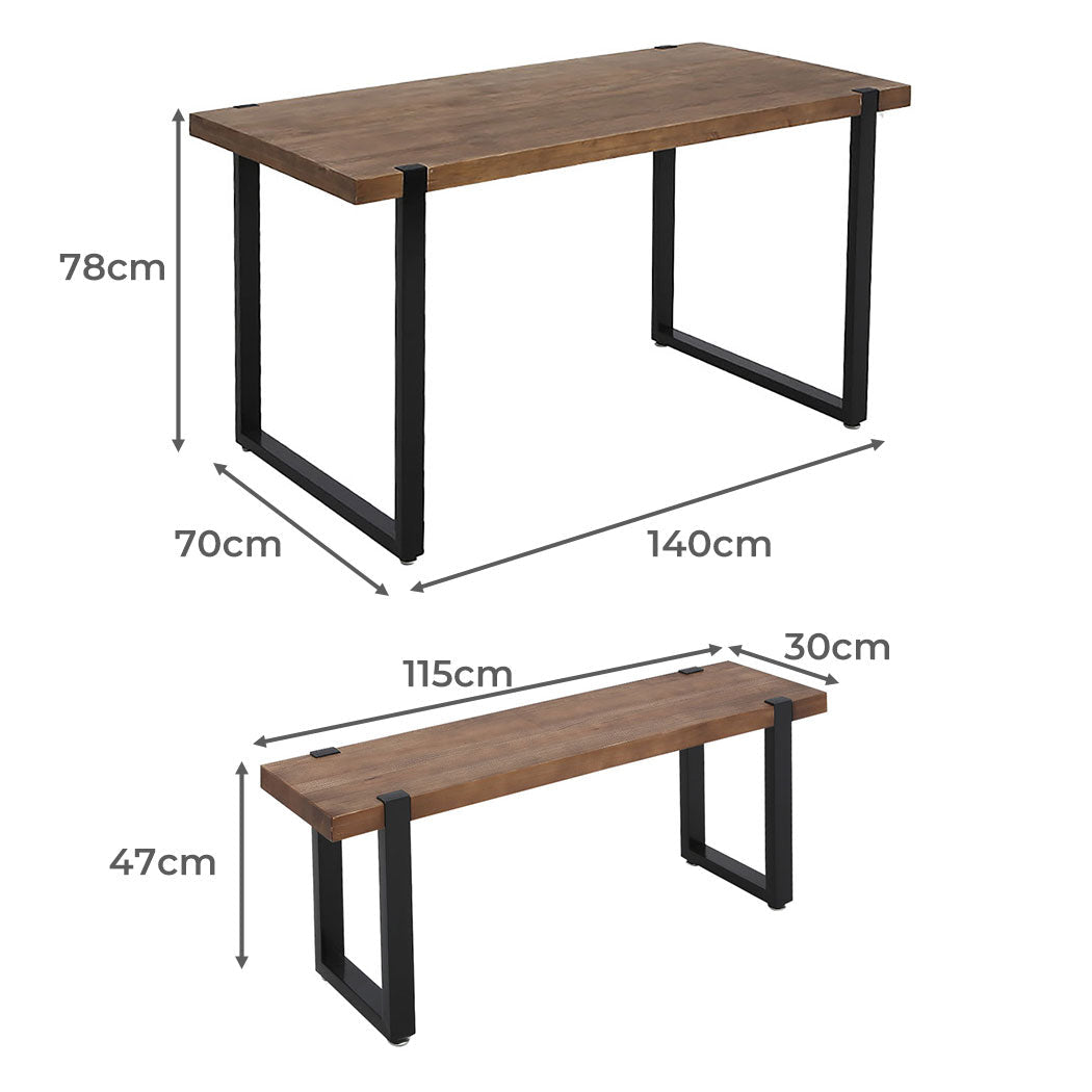 Wooden Dining Set with 1 Table and 2 Benches - Brown - Rivercity House & Home Co. (ABN 18 642 972 209) - Affordable Modern Furniture Australia