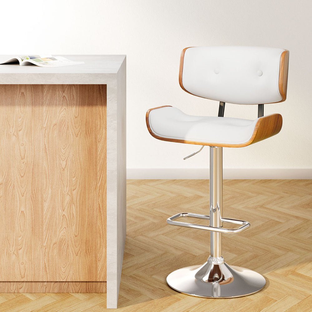 Wooden Gas Lift Bar Stool - White and Chrome - Rivercity House & Home Co. (ABN 18 642 972 209) - Affordable Modern Furniture Australia