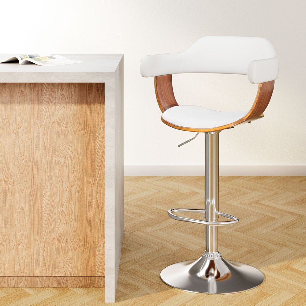 Wooden PU Leather Bar Stool - White and Chrome - Rivercity House & Home Co. (ABN 18 642 972 209) - Affordable Modern Furniture Australia