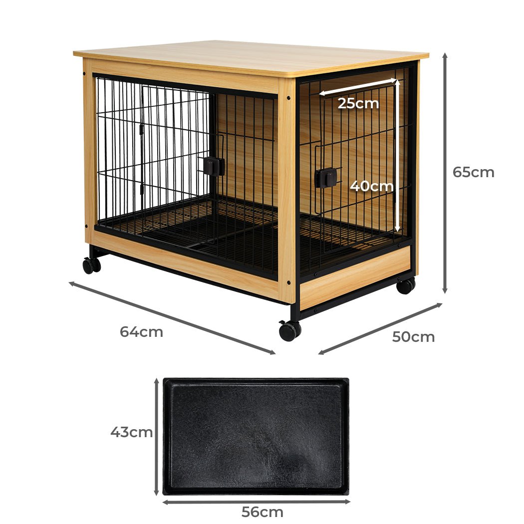 Wooden Wire Dog Kennel Medium with Side End - Wood and Black - Rivercity House & Home Co. (ABN 18 642 972 209) - Affordable Modern Furniture Australia